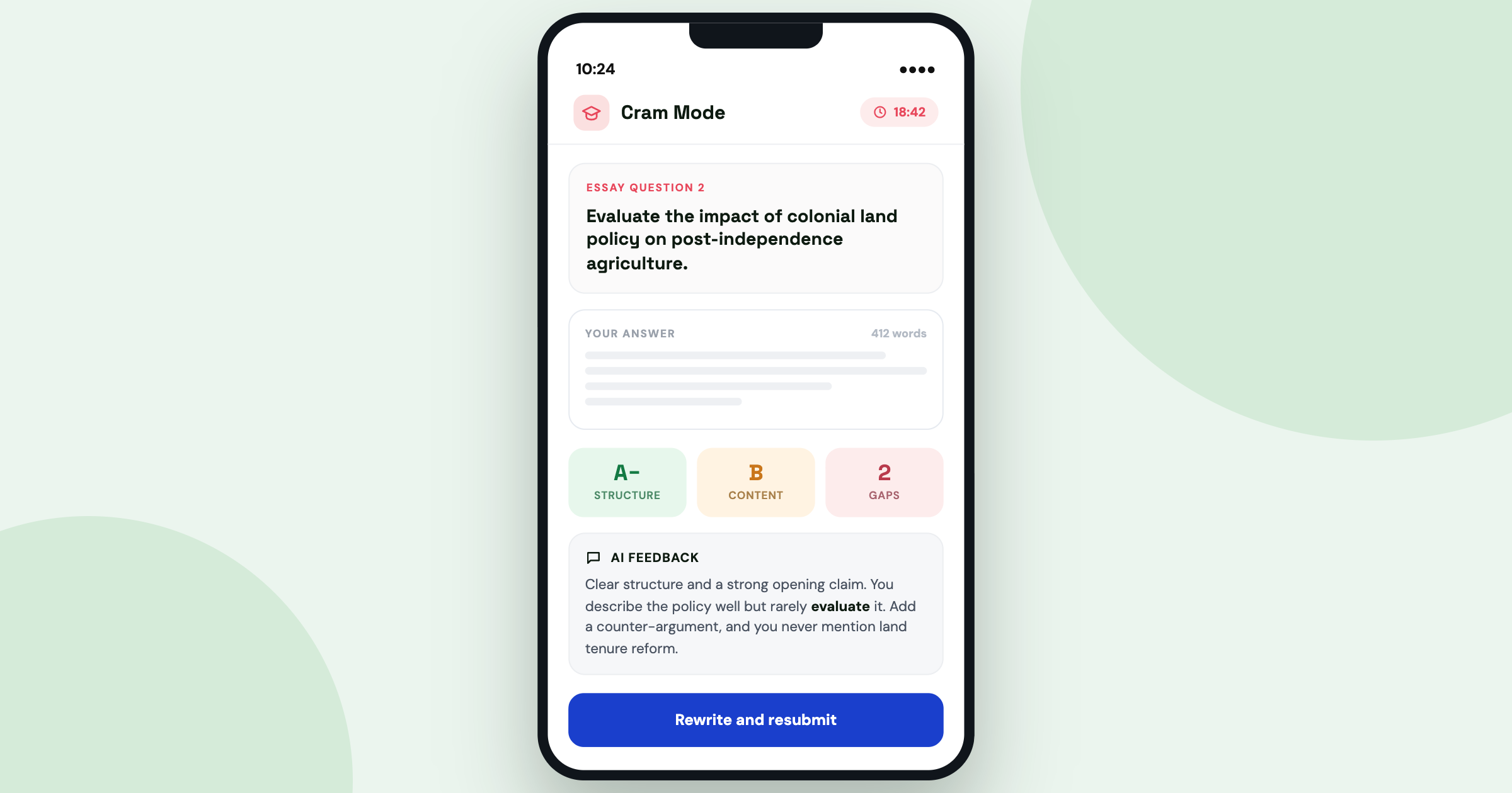 Cram Mode: Practice Real Exam Essays and Get AI Feedback